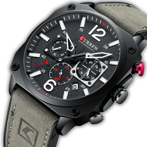 Curren watch with gray strap and detailed face on a white background