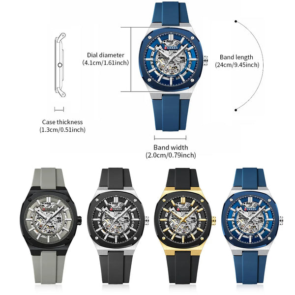 Caden Skeleton Watch | Automatic, Self-Winding, Silicone Strap