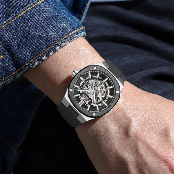 Caden Skeleton Watch | Automatic, Self-Winding, Silicone Strap