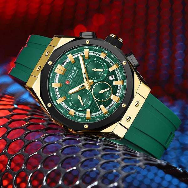 Cura Men's Watch | Multifunctional, Waterproof Silicone Strap