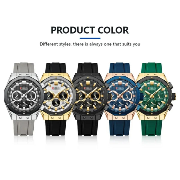 Cura Men's Watch | Multifunctional, Waterproof Silicone Strap